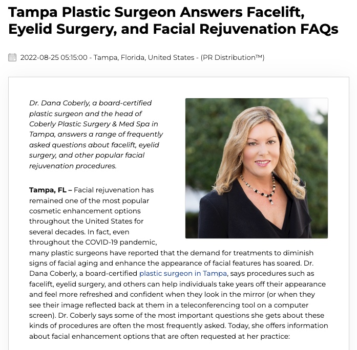 Board-certified Tampa plastic surgeon Dana Coberly, MD discusses commonly asked questions about facelift, eyelid surgery, and other popular options for facial rejuvenation.